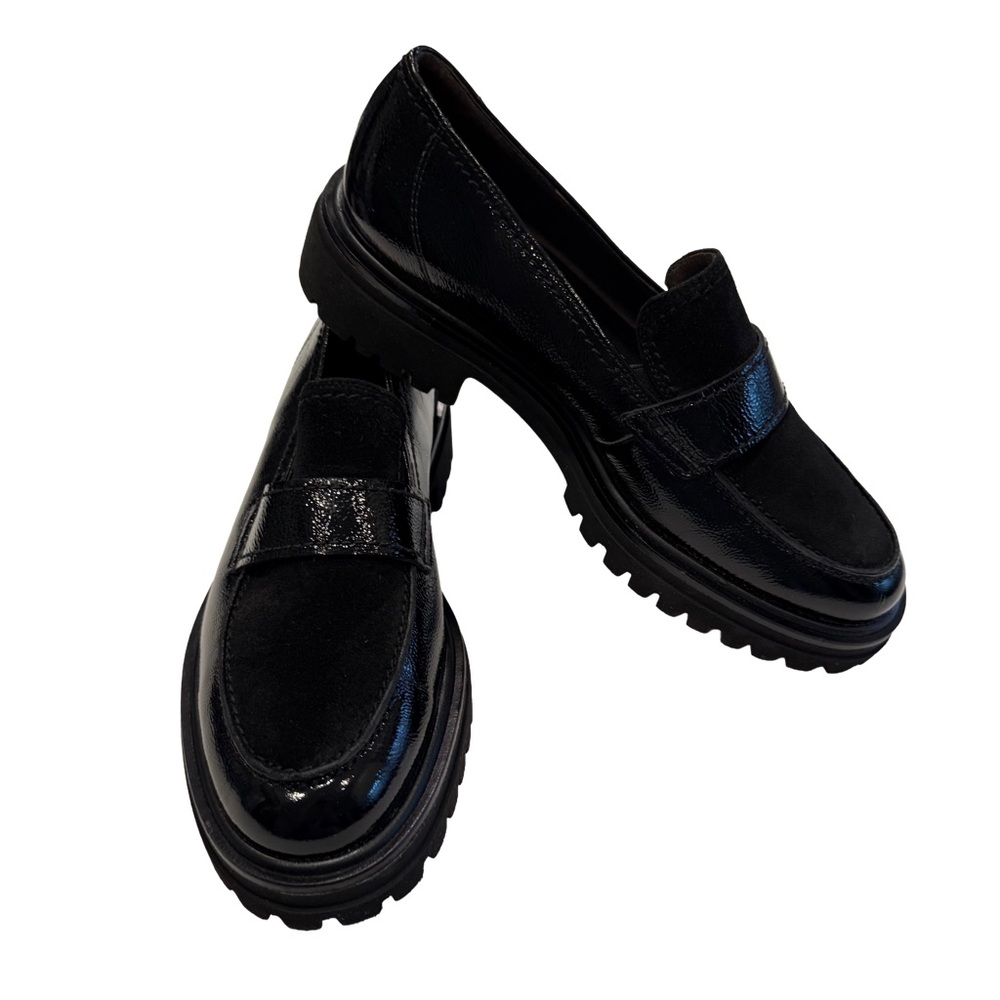Paul Green Urban Lug Sole Loafer BLACK SHELBY LEATHER & Suede Chunky 7.5 NEW - Picture 2 of 11